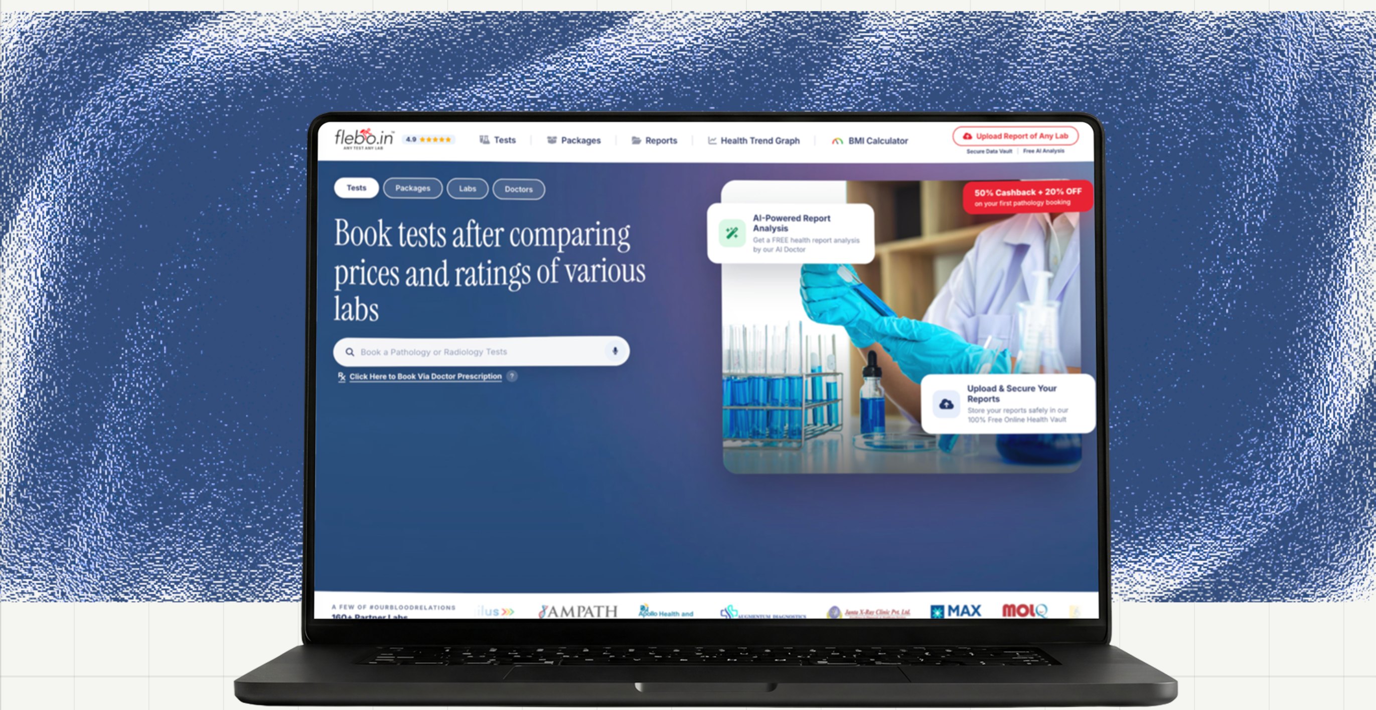 Flebo homepage on a MacBook