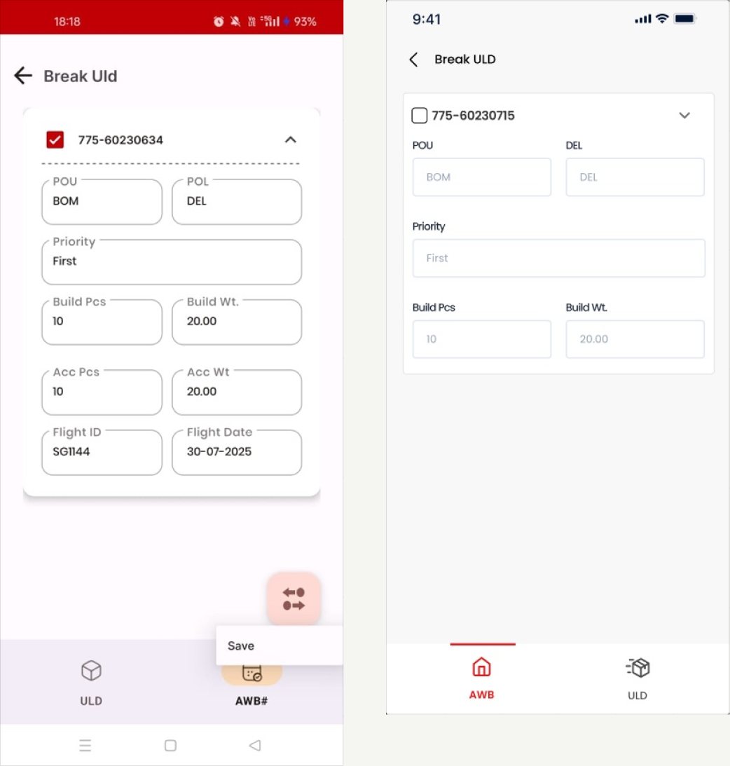 Break ULD screen before and after the redesign