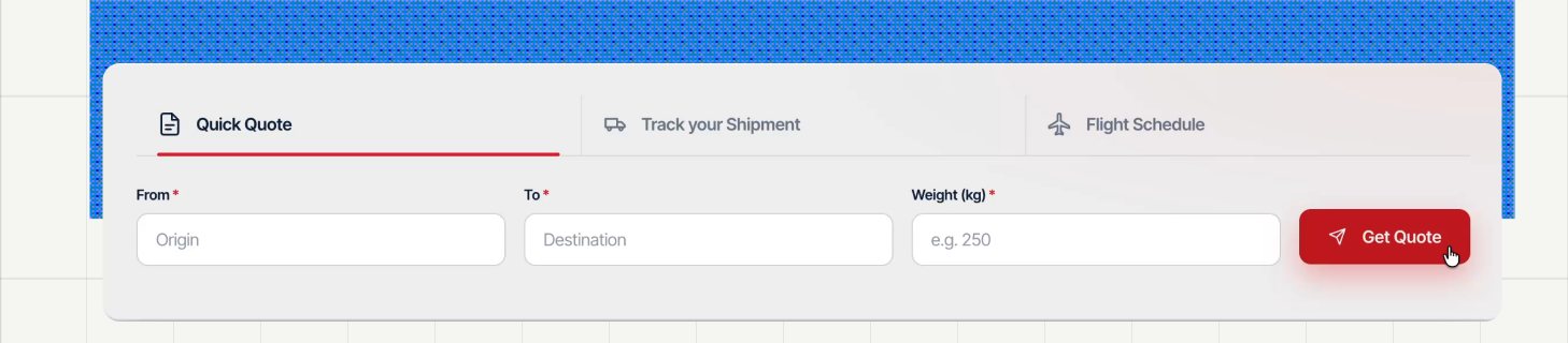 Quick Quote, Track your Shipment and Flight Schedule tabs on the homepage